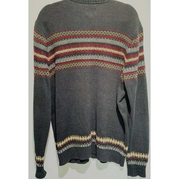 Vintage G.H. Bass Fair Isle Sweater Sherpa Collar 3 Button Long Sleeve Men's XL - Picture 2 of 7